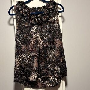 Ann Taylor Sleeveless Ruffled Blouse - Black and Brown
